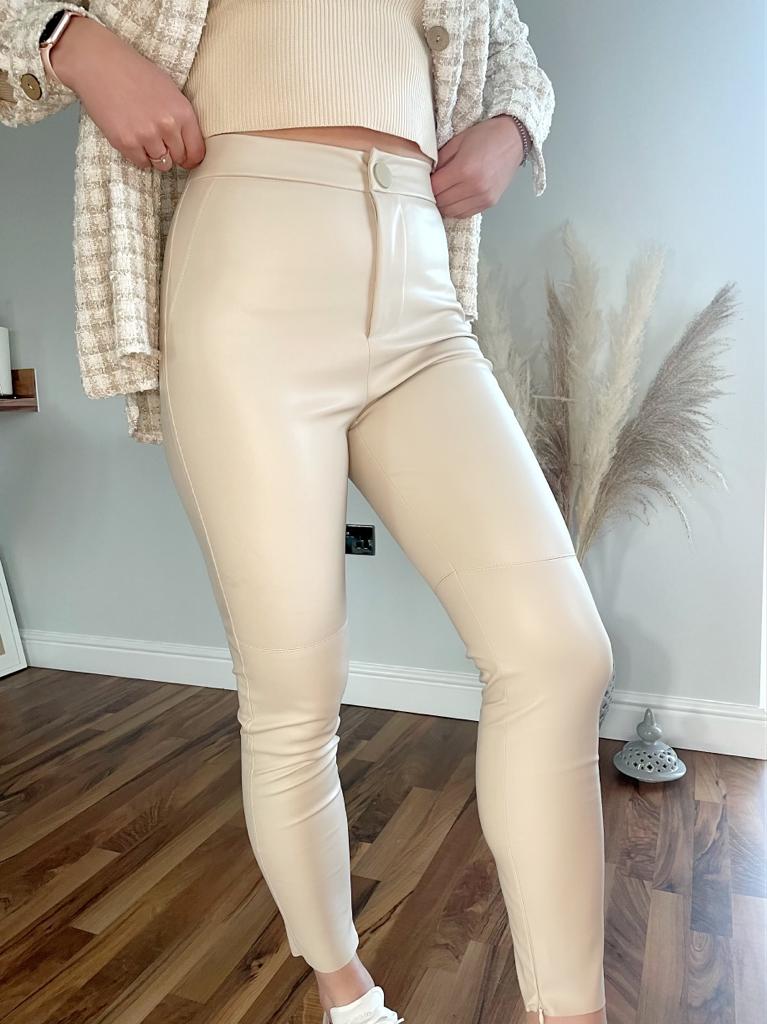 Cream Button Up Leather Look Leggings – Aloud Clothing