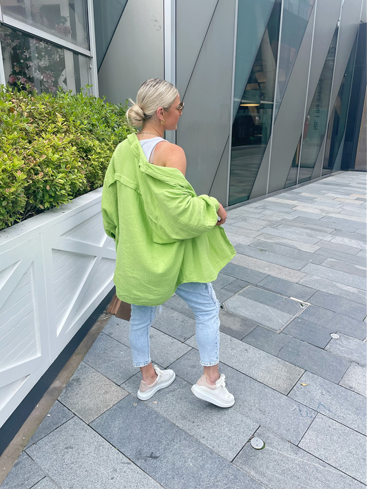 Lime Green Cheesecloth Oversized Shirt Dress