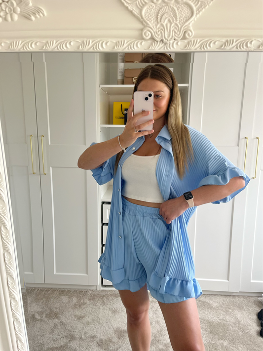 Baby Blue Plisse Shirt and Shorts Set