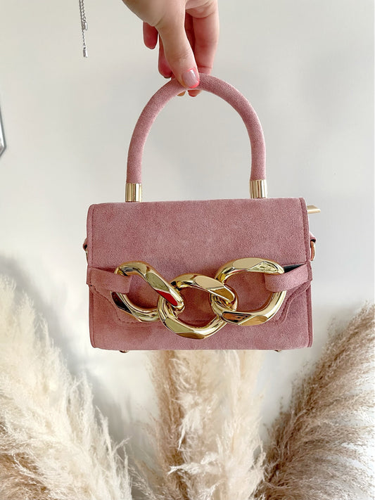 Pink Suede Top Handle Bag