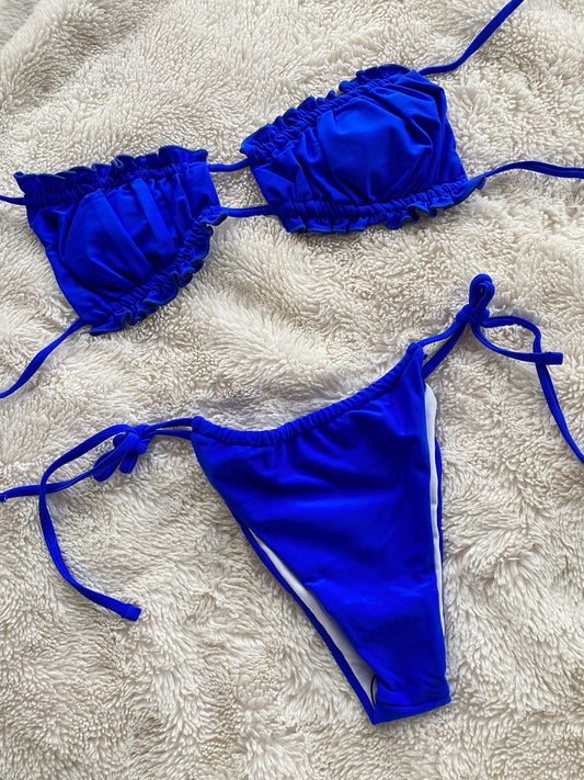 Cobalt Blue Square Ruched Bikini