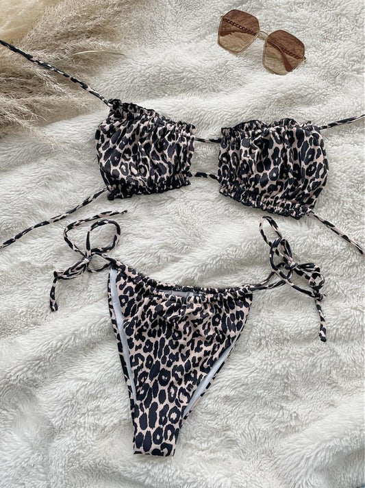 Leopard Print Square Ruched Bikini